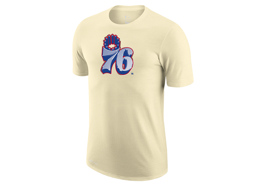 NIKE NBA PHILADELPHIA 76ERS EARNED EDITION LOGO DRI-FIT TEE FLAT OPAL