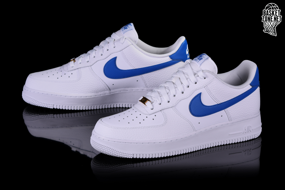 white and royal blue air force ones